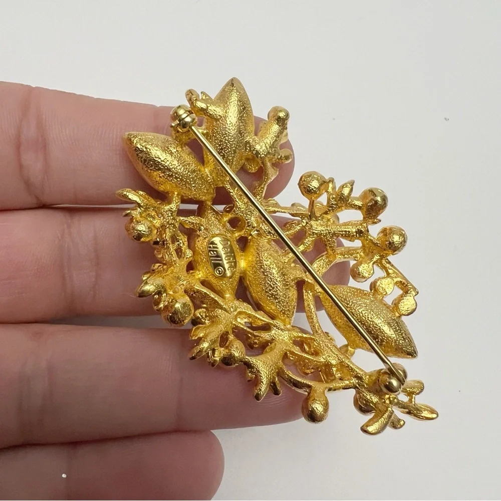 Vintage Diedre Hall Signed Multicolor Pastel Rhinestone Floral Branch Pin Brooch